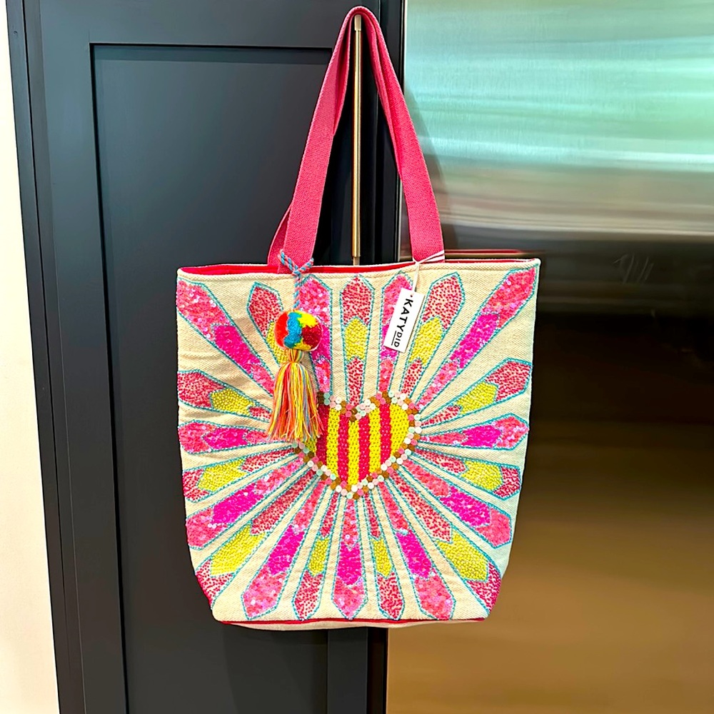 Katydid sequin bursting heart tote bag, NWT